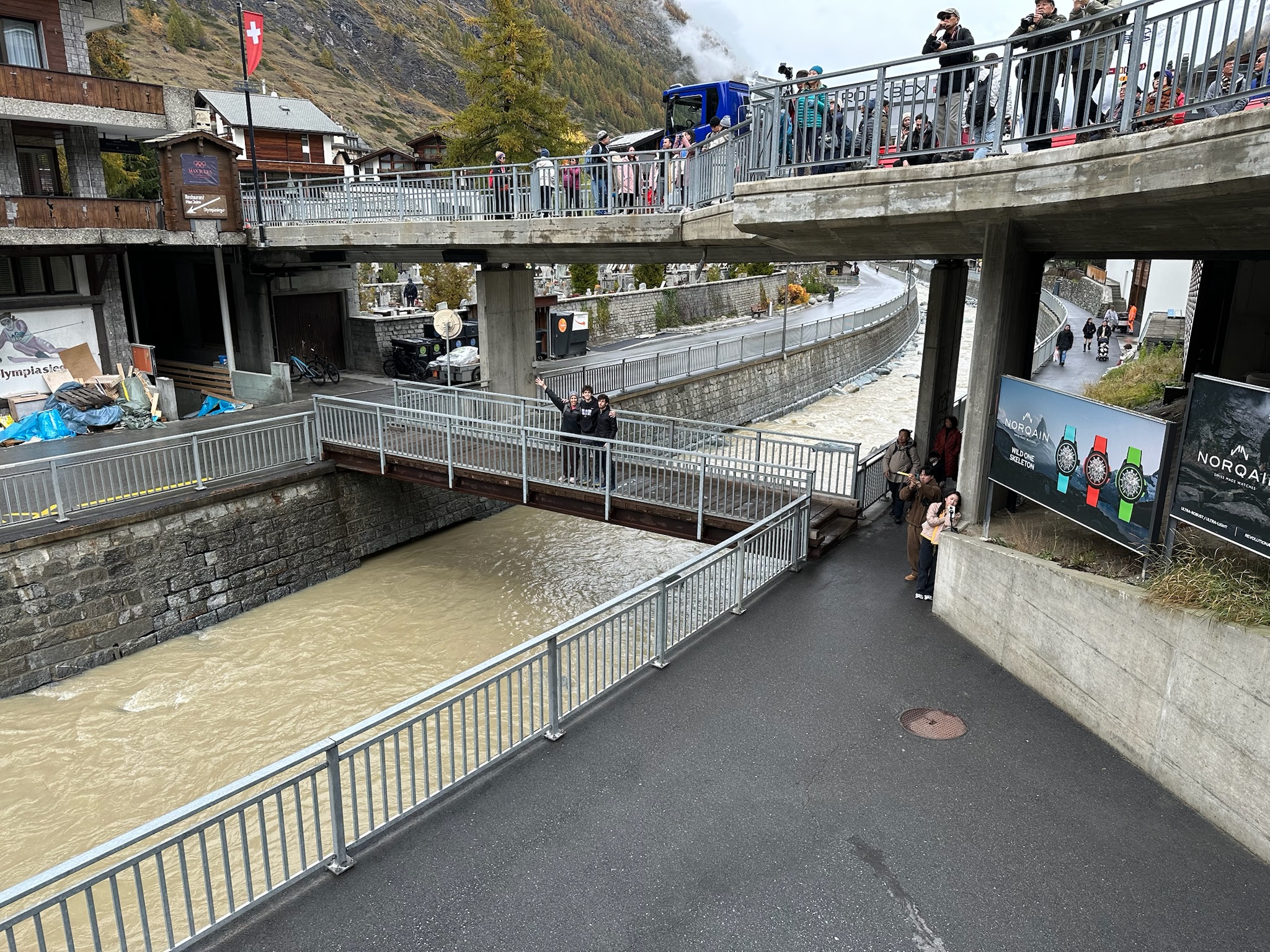 Ivonne, Camden, Grantham over the Matter Vispa River in Zermatt